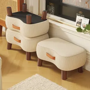 Square Low Stool, 2 Types of Fabric, Padded Entryway Shoe Changing Bench and Living Room Sofa Footrest, Multi-functional for Hallway Entry Seating, Sofa Rest Footstool, Suitable for Small Apartments and Guest Rooms, Upholstered Stool