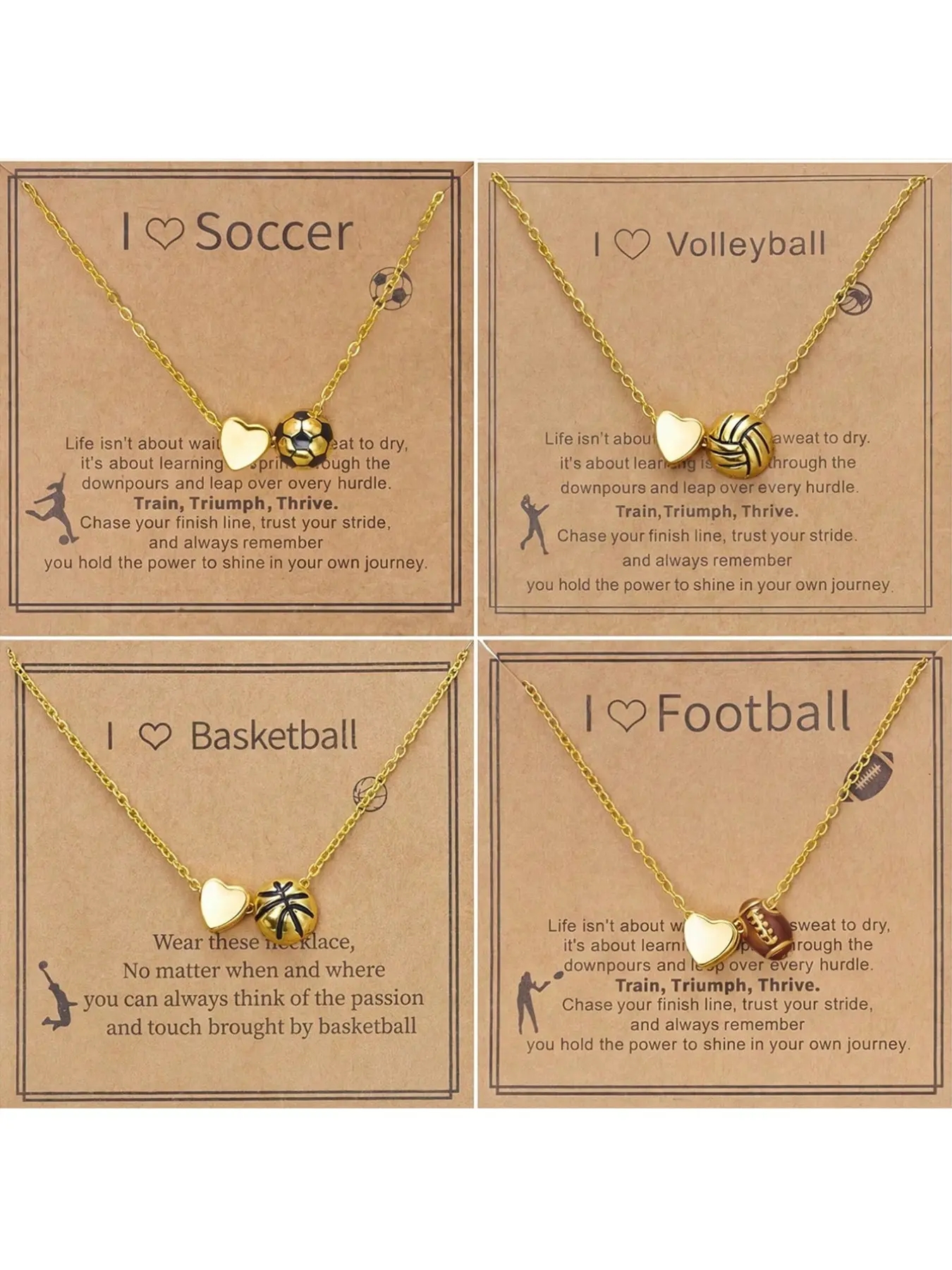 Sports Heart Pendant Necklace, Football/soccer/volleyball/basketball Charm, Game Day Gift, Exquisite Jewelry Gift, Inspirational Quotes, All Seasons Wear