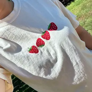 Strawberry Tshirt, Embroidered Summer Shirt, Strawberry Shirt, Oversized Beach Comfort