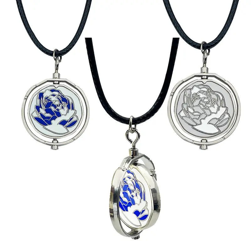 Jinx Blue Rose Rotatable Cosplay Necklace - Blue Charm, Character Graphic, Fantasy, Halloween-Themed, Statement Novelty Necklaces for Arcane Season 2 Fans, Halloween Party Costumes, DIY Backpack Pendants Gifts, Blue Charm Necklaces