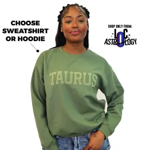 Military Green Zodiac Puff Print Top Unisex, Choose Sweatshirt or Hoodie, Astrology Apparel, Limited Edition