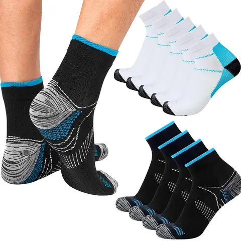 6 Pairs Compression Ankle Support Socks for Men Women, Soft Breathable Moisture Wicking Cushioned Athletic Plantar Circulatory Socks