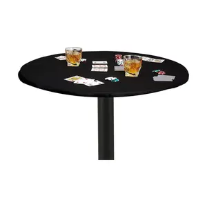 Felt Card Game Table Cover for Poker, Mahjong, Domino, Bridge and Board Game, Elastic Fitted Tablecloth 54 to 60 inches - Black