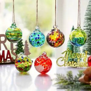 H & D Hyaline & Dora 6PCs Hand Blown Glass Jewelry Ball Christmas Glass Ball Ornament Hanging Friendship Ball Glass Witch Ball Gazing Ball for Home Window Outdoor Garden Courtyard Decoration