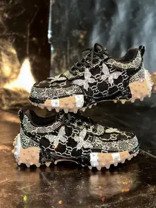 Women's Fashion Sneakers, Durian Sole Butterfly Decoration Rhinestone Design, Elegant Casual Shoes, Perfect for Daily Wear, Comfortable Style