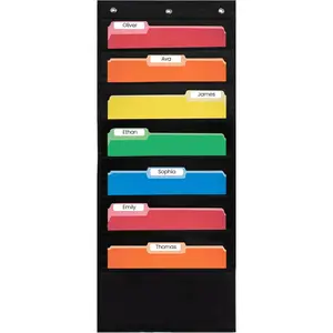 7 Pocket File Pocket Chart, Black, Tall - Versatile Wall Hanging File Folder Organizer for Classroom, Office, Home and More - Wall Folder Organizer, 7 Pockets