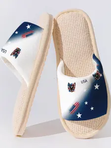 1 Pair Usa Flag Linen Slippers, Patriotic Style, Breathable Non-Slip Sole, Casual Home Wear, All Seasons, Textile Upper Material