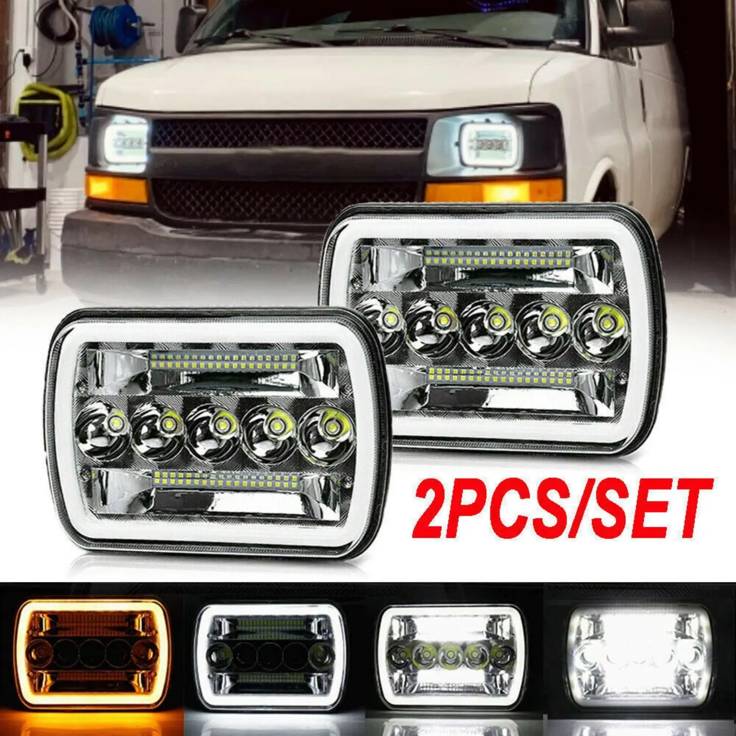 2pcs 5x7Inch Rectangle LED Headlights - 45W Super Bright, IP67 Waterproof LED Headlights for Jeep