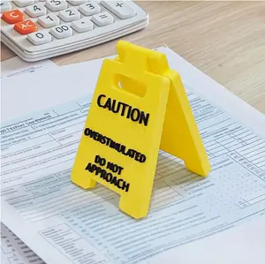Overstimulation Warning Sign Bright Yellow & Black Sensory Safety Alert Plastic Desk Decor for ADHD Friendly Office Classroom Home Halloween Christmas