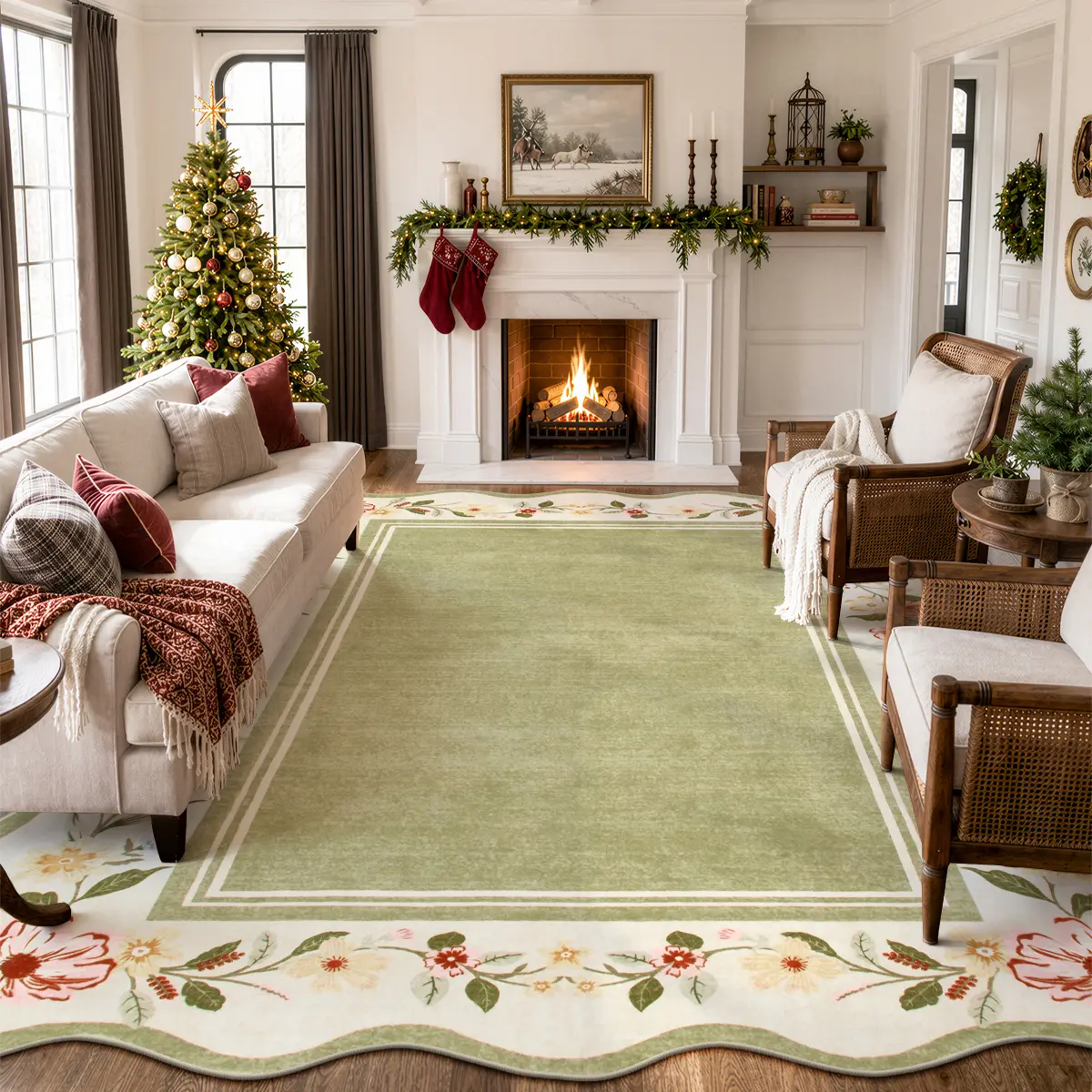 Lahome Boho Floral Washable Area Rug - Non-Slip, Soft, Wrinkle-Resistant, Dustproof House Decor - Removable Machine-Washable Rug for Bedroom, Apartment Accessories