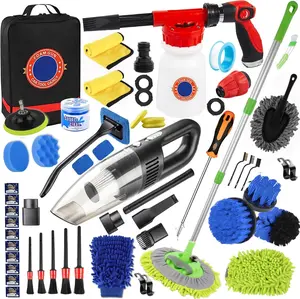63 count  Wash Cleaning Kit, Wash Brush with Long Handle, Detailing Kit with  , Cleaning Supplies,Handheld Vacuum,  Detailing Kit (63PCS)