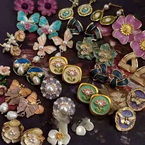 Thick Real Gold & Silver Plated Eco-Friendly Brass Studs, Floral Baroque Medieval Antique Style Jewelry, French Retro Oil Painting Aesthetic Earrings, Artistic Statement Earrings for Women, Multi-Style Collection Elegant Gift for Party Wedding Anniversary