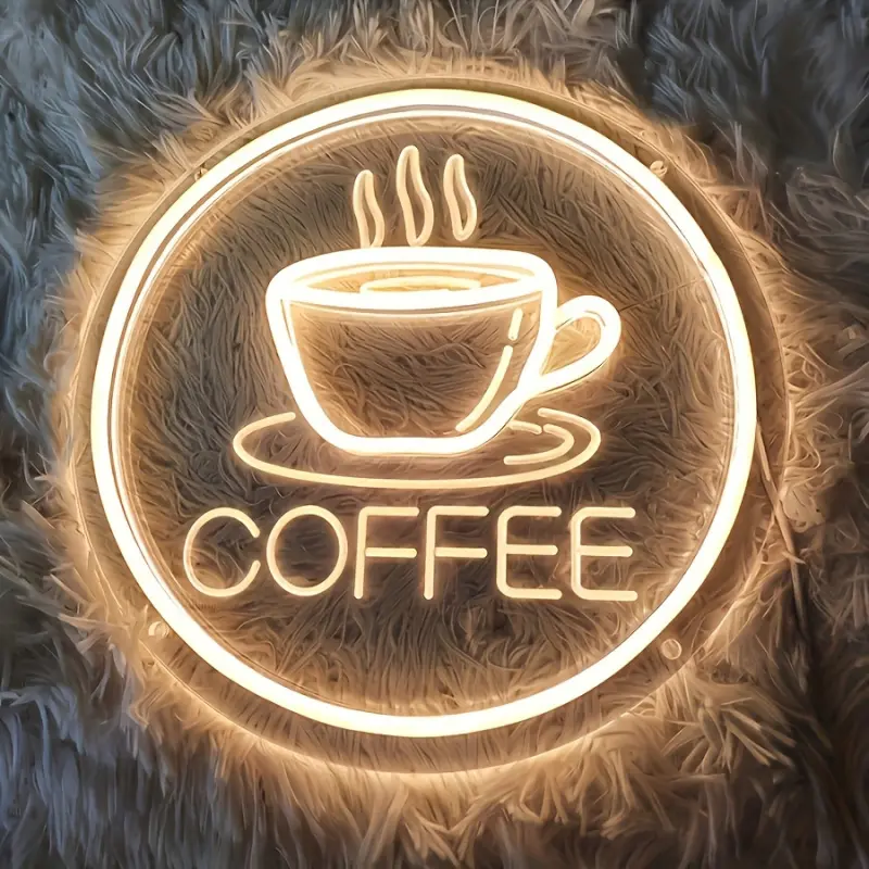 USB Powered Coffee Cup Neon Sign, LED Neon Lights, 3D Carved Plastic Wall Decor, Perfect for Home, Bar and Restaurant