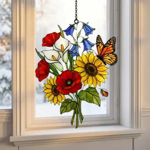 Family Birth Flowers Glass Suncatcher, Custom Mom's Garden Gift, Flower Glass Art, Birth Flower Gift For Nana, Mother's Day Gift For Mom