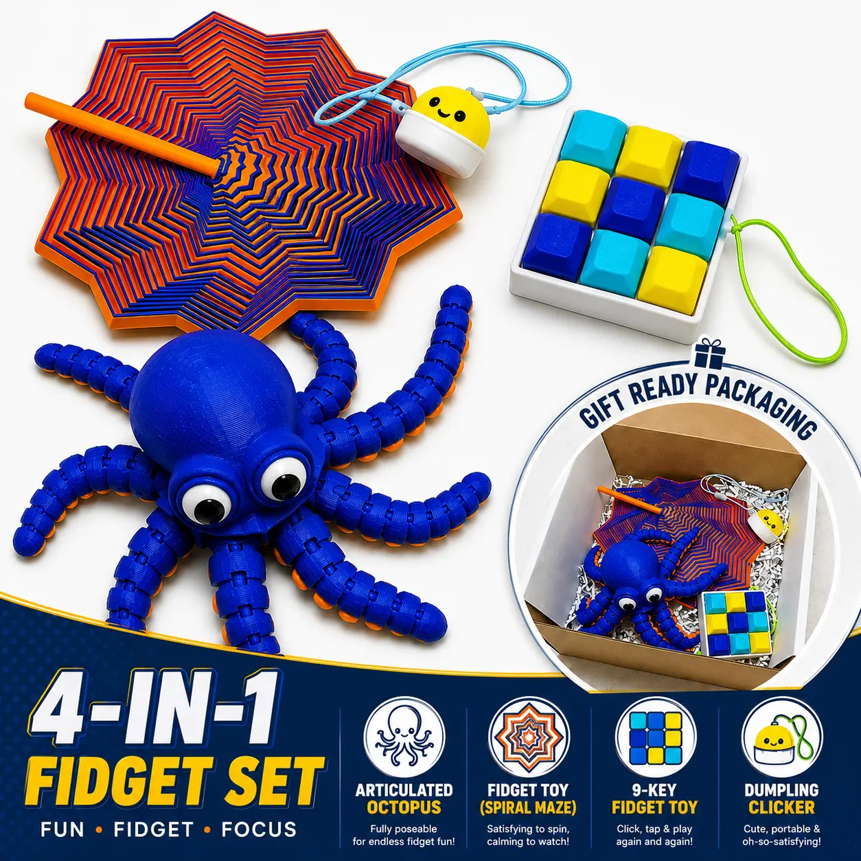 4-in-1 3D Printed Fidget Set