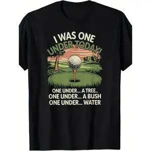 Men's Short-Sleeve T-Shirt Top, Round Neck Funny "1 Stroke Short Today" Golf Tee with Low Score Vintage Design, Course Par Pattern Print, Comfortable Casual Menswear for Golf Outings