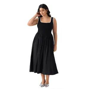Ritera Contrast Patchwork Ruched Tank Midi Dress