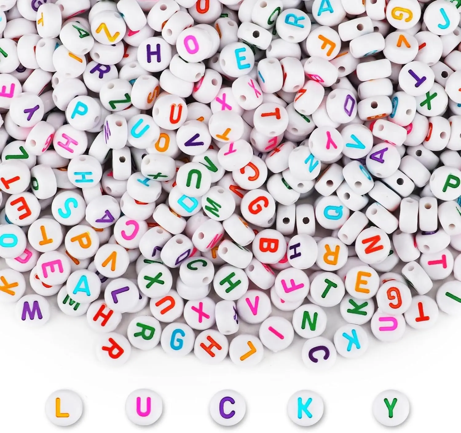 100pcs White Round Acrylic Alphabet Beads 4x7mm Colorful Letter A-Z Beads for Jewelry Making and DIY Bracelets, Necklaces, Key Chains