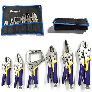 6-Piece Locking Pliers Set,Heavy Duty Carbon Steel ,5.5/7/9 inch Curved Jaw Locking Pliers, 6/9 inch Long Nose Pliers,6.5" Locking C-Clamp, TPR Handle & Roll Up Storage Pouch