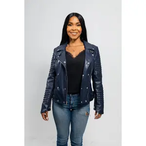 Conscious Rebel Women's Vegan Faux Leather Jacket by Leather New York Asymmetrical Zip Closure Moto-Inspired Seams Ethically Produced Tailored Fit Womenswear