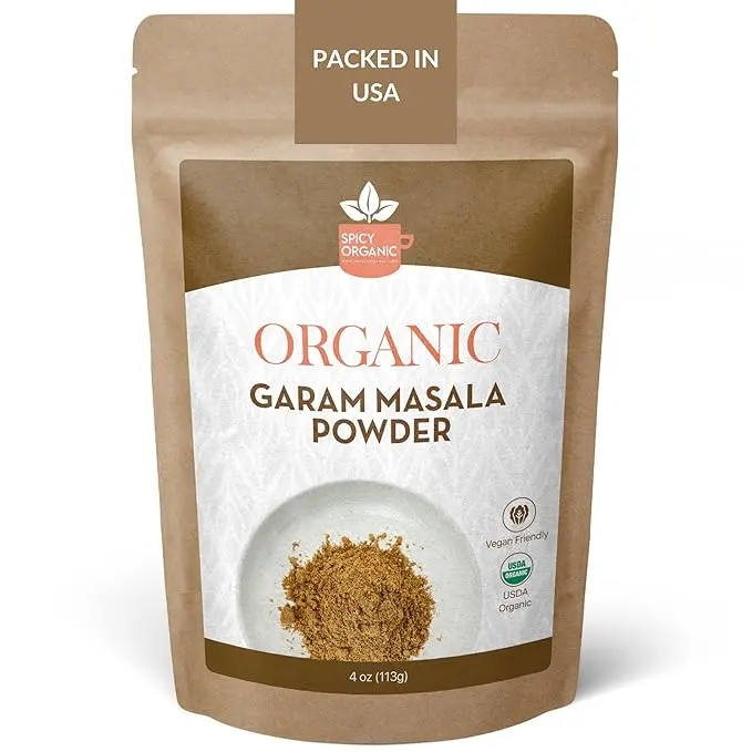 SPICY ORGANIC Garam Masala Powder 4 oz. - Traditional Indian Spice Mix for Curry, Chicken Seasoning, Marinades, Rice, Soups, Stews, Tofu, and Paneer - USDA Certified Organic, Non-GMO, Kosher Natural Flavor