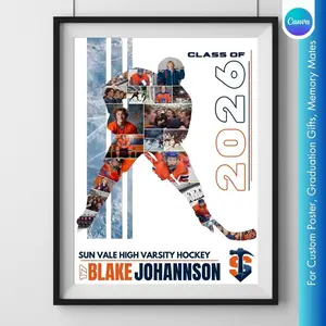 Custom Hockey Senior Night Poster 2026, Personalized Varsity Ice Hockey Photo Collage Wall Art Gift