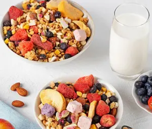 6 Variety Packs Delicious Granola with Crunchy Freeze-Dried Fruits-12 kinds of Fruits, Chocolate Matcha Cacao Rose Cinnamon -dried fruits  (Strawberry  Fig  Mango  Apple  Banana  Peach  Pineapple Cranberry  Blueberry & more)  ️ Crunchy granola clusters