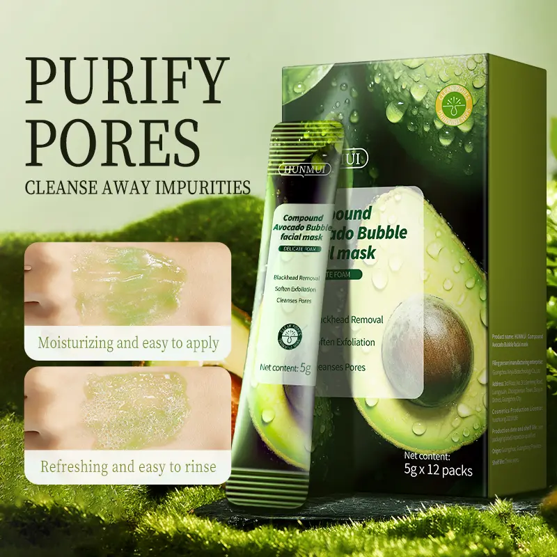 Avocado Compound Acid Bubble Mask, Single Use Exfoliating Mask For Blackheads & Large Pores, Deep Clean Oil Control Facial Mask 12 Sticks
