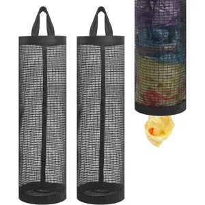 2Pack Plastic Bag Holder, Grocery Bag Holder for Plastic Bags Mesh Hanging Storage Dispenser Trash Bag Organizer Shopping Bag Holder for Plastic Bags