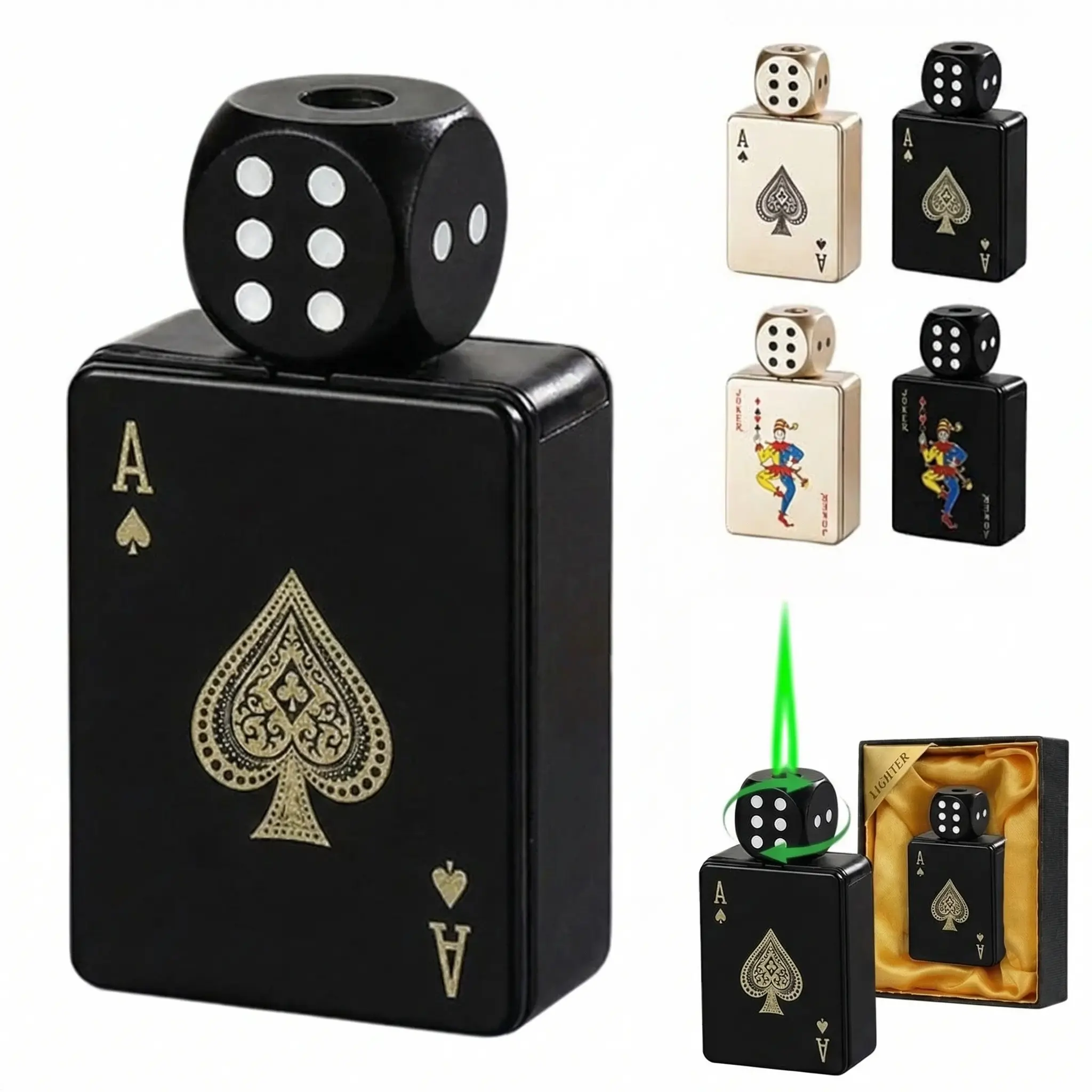 2026 New Pressure Reducing Spinning Dice Jet Torch Lighter | Cool Green Flame Windproof Refillable Butane Lighter, Cool Novelty Gift For Him Her (Gas Not Included) outdoorfun