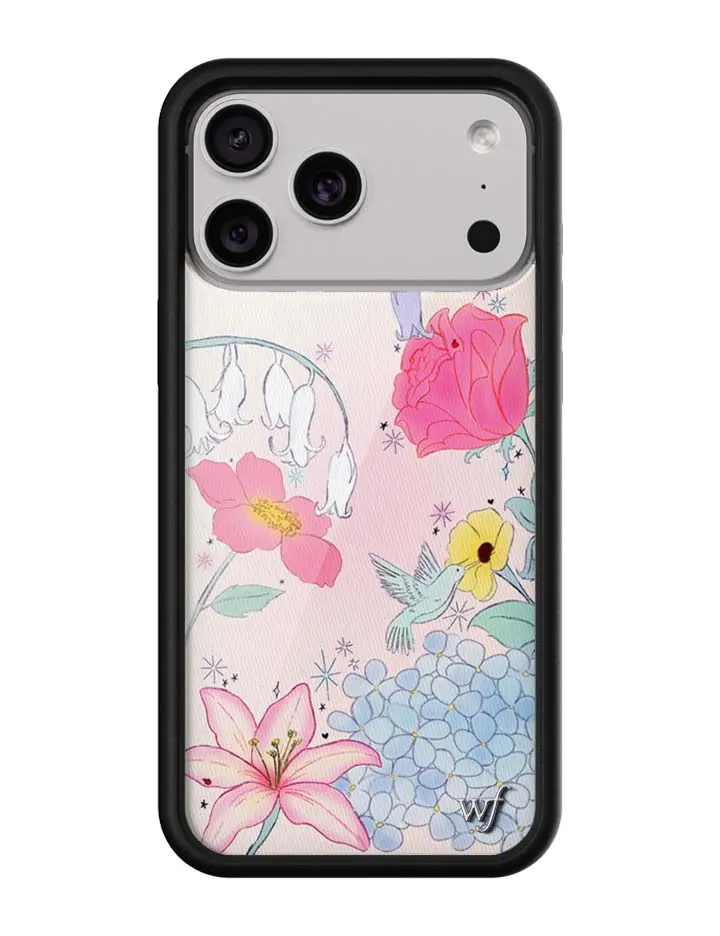 Bluebelle Dreams | Limited Edition Trendy Collab iPhone Case | Raised Protective Black Bumper | Women Owned Small Business | Pastel Bell Flowers Pink Lillies Blue Hydrangea Pink Rose Lily of the Valley | Safety Casing Protective | Gift for Her