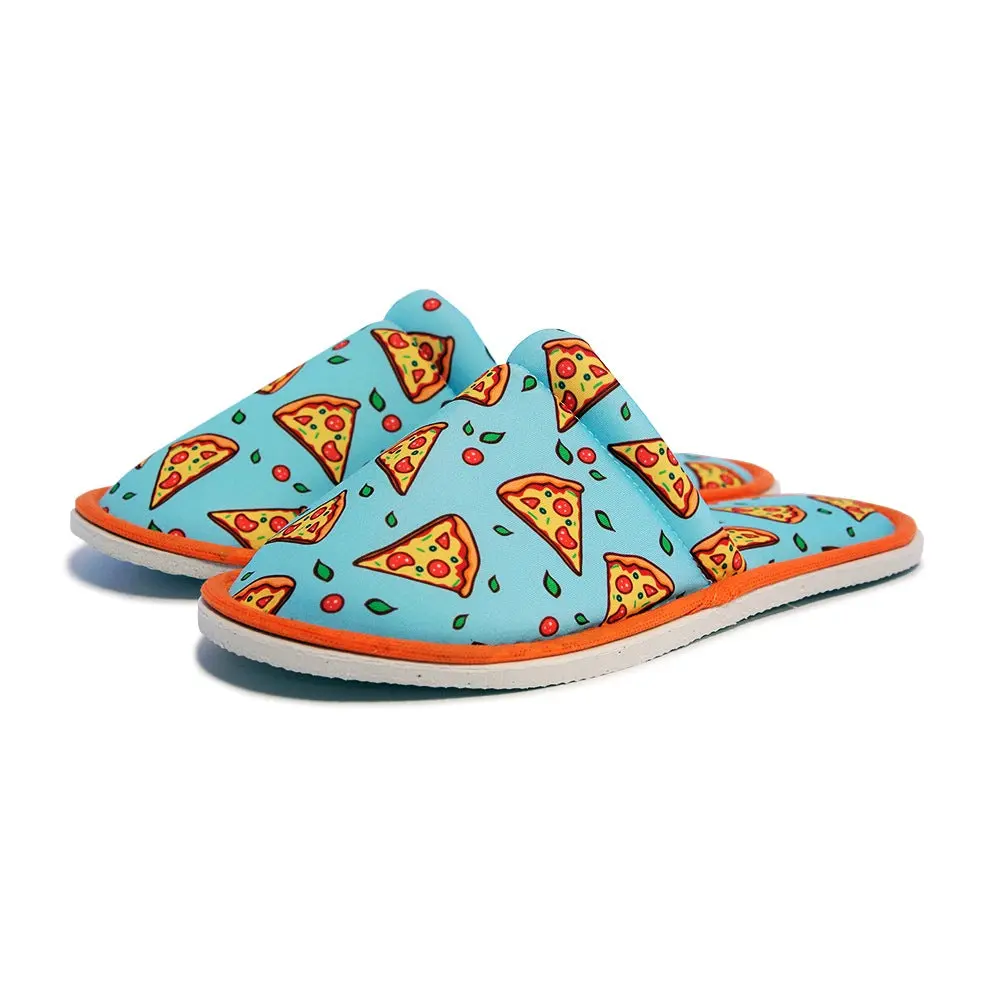 Chochili Men Pizza Slices Home Slippers Orange and Turquoise Lightweight Silent Walk Size 8 to 10