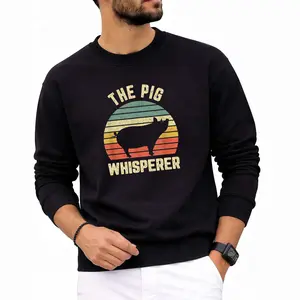 Fun Pig Eavesdropping Retro Sweatshirt – Loose Fit, Unisex Long Sleeves for Everyday Wear