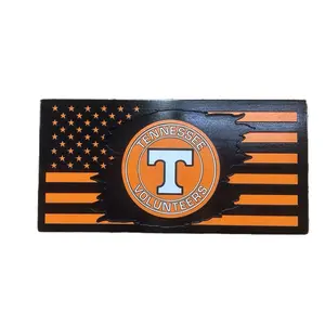 Tennessee Vols Tattered Blackout Wood Flag with American Flag Design and Orange Accents