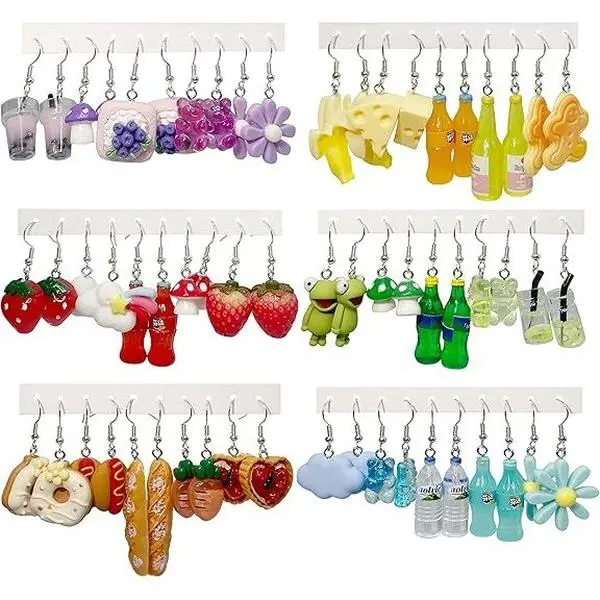 30 pairs of strange, cute, and interesting earrings: gummy bear, duck, mushroom, fruit, flower pendant earrings for girls