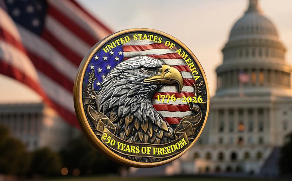 USA 250th Anniversary Commemorative Coin - American Eagle & Patriotic Symbols Collectible - America 250 Merchandise for Celebration & Gifting (1776-2026) (250 Eagle)