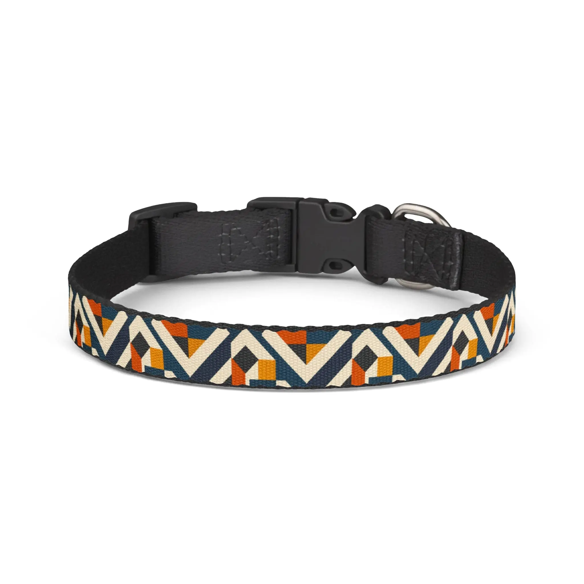Geometric Aztec Clip-On Pet Collar — Adjustable Dog Collar with Orange & Navy Pattern