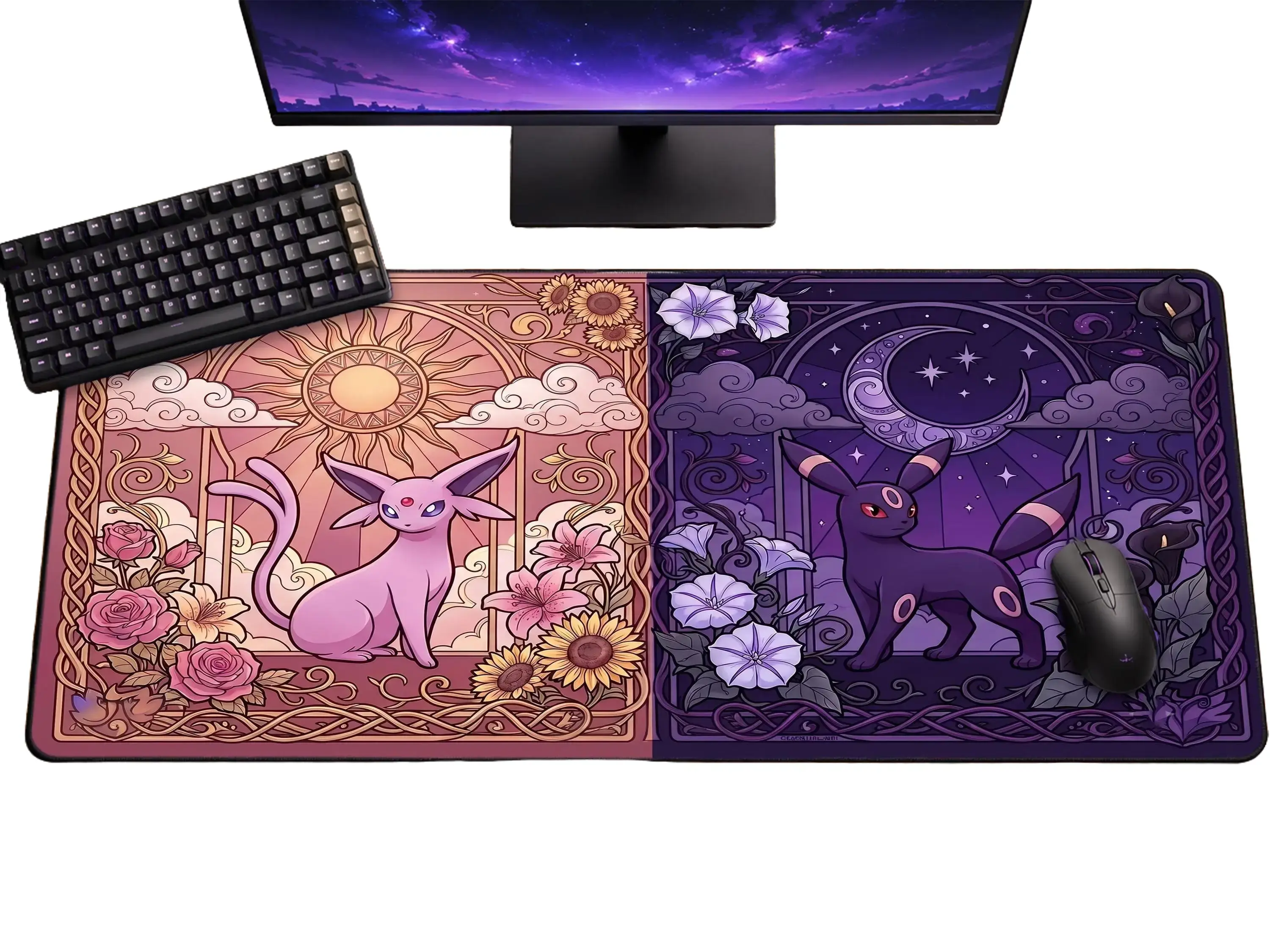 [SALE UP TO 45%] Mouse Pad Large Desk Mat Umbreon Espeon Mousepad Cute Purple Anime Desk Mat Gaming Desk Mat, Gift For Him, Gift For Fan, Gift For All