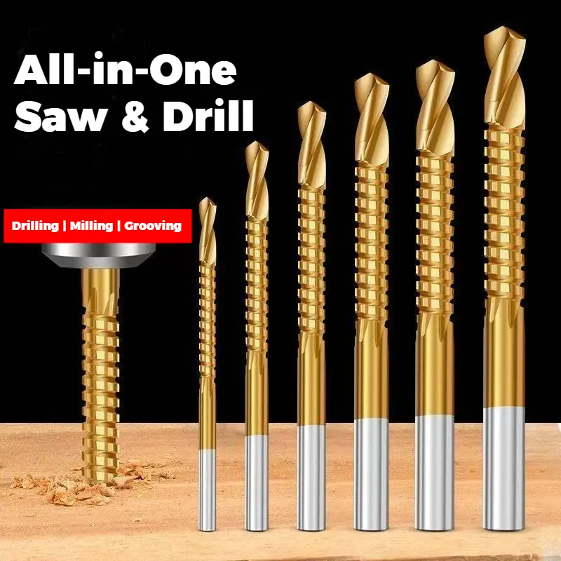 HSS Steel Multifunctional Spiral Step Drill Bit Set with Carbon Blades, Slot Cutter Attachment for Wood Engraving, Woodworking Power Tool Kit with Milling, Grooving, Slotting Metal Capabilities