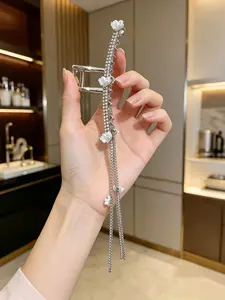 Silver Color High-End Full Rhinestone Claw Clip, Half-Up Style, Fringe Design, Daily Hairstyles, Evening Events, Commute