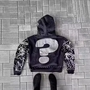 American letter foam print street trend Y2K destruction hoodie loose pullover sweater Casual Long Sleeve