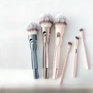 VEEJAGA 4-in-1 Makeup Brush Set Magnetic Portable Loose Powder Brush Eyeshadow Contour Blush Handheld Makeup Tool