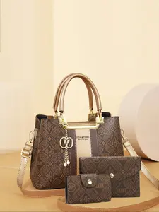 Women's Fashionable Geometric Pattern Handbag & Wallet & Coin Purse, Casual Versatile PU Leather Crossbody Bag, Trendy High-quality Daily Commuting Bag, Fashion Elegant Handbag, Crossbody Shoulder Bag