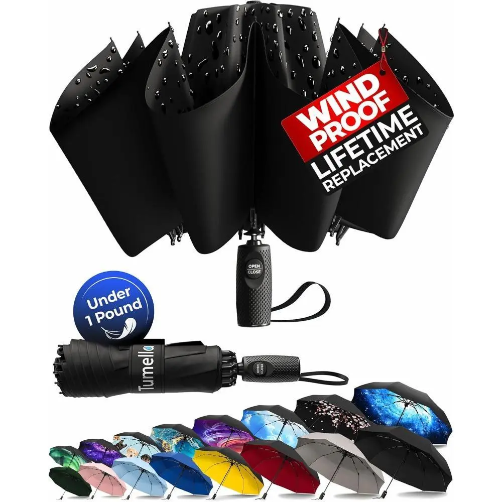 Waterproof Inverted Umbrella for Adults with Auto Open Close - Compact 9 Fiberglass Rib Design that Reverses, Heavy Duty Protection for Daily Commutes, Reverse Folds, Portable, Reversible Folding Design