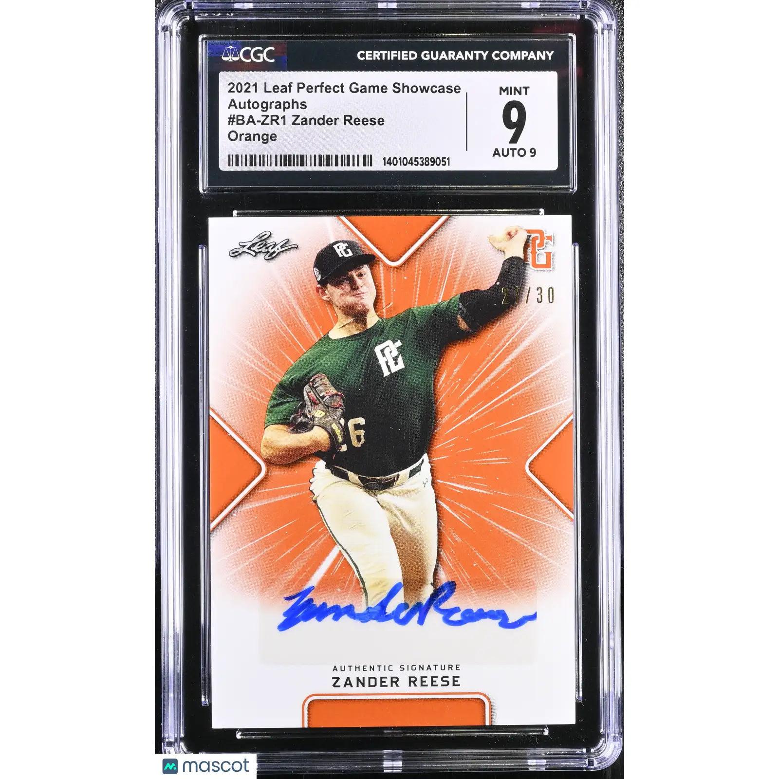 Zander Reese CGC 2021 Perfect Game Showcase #BA ZR1 Orange 27/30 Baseball 9
