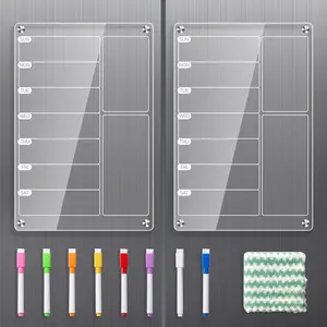2 Pack Clear   Meal Planner for Fridge, Weekly Calendar & Menu Board for Kitchen, Planning Board Noteboard Refrigerator with 8 Markers& 1 Towel, to Do, Grocery & Chore Chart (12" x 8")