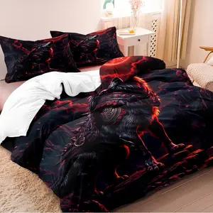 3-piece down duvet cover with tension filled fantasy style wolf pattern, breathable bedding, machine washable zipper, suitable for home decoration in bedrooms and guest rooms (1 * down duvet cover 2 * pillowcase, no down duvet core)