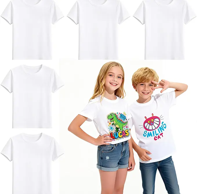 Joyclub 5 Pack Youth Sublimation Blank T Shirts White Polyester Crew Neck Short Sleeve for Heat Transfer Team Ages 8-14 for  Fan Shirt DIY, Custom Soccer Team Tees & Class of 2026 Graduation Gifts, summerwins Mid Year Sale