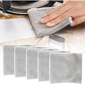 2024 New Multipurpose Reusable Non-Scratch Metal Wire Dishwashing Rags for Home Kitchen Cooktop Set of 5 Ideal for Wet and Dry Use and Window Cleaning