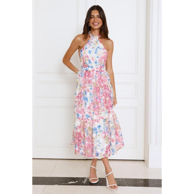 Blossom Mystique Halter Midi Dress Pink